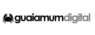 Silhueita de um guaiamum na cor preta, à direita o letreiro Guaiamum Digital